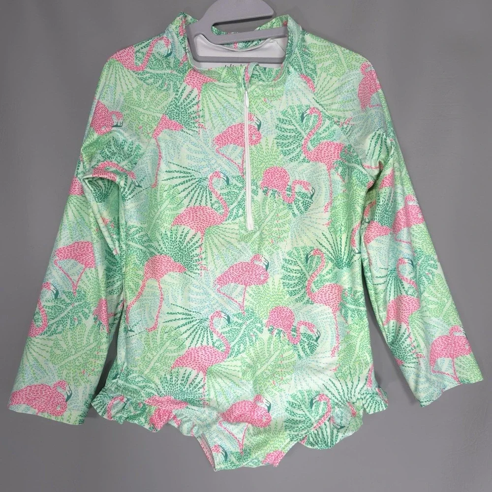 KENNY FLOWERS Kiddy Flowers Swimsuit Girls 10 Kids Long Sleeve UPF 50+ Flamingos